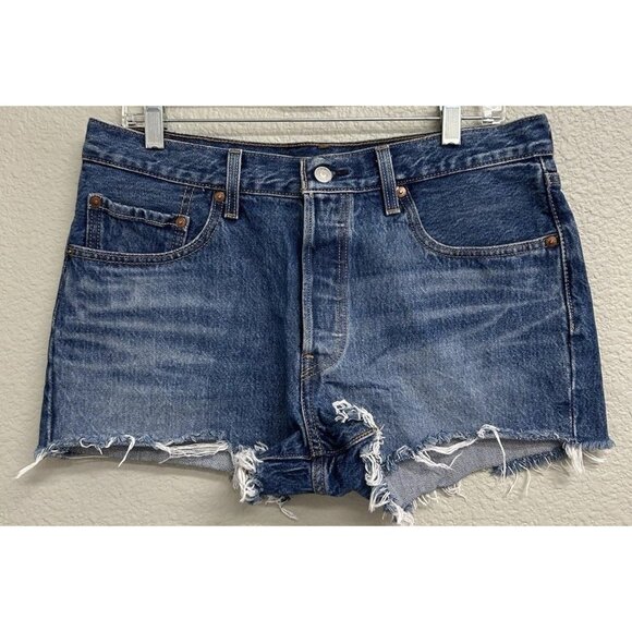 Levi’s 501 High Rise Denim Jean Shorts Women’s Size 31 Dark Wash Button Fly - Picture 9 of 9